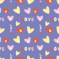 Love letters and hearts seamless pattern. Valentines day abstract background. Simple hippie bright sketchy hand drawn wrapping paper, cover. Vector illustration.