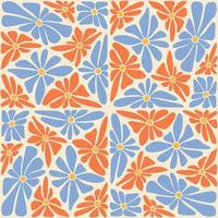 Groovy trippy daisy tiles seamless pattern. Abstract kaleidoscopic hand drawn flowers mosaic patchwork. 1970 retro psychedelic vibe background. Vintage cover textile poster vector illustration.