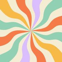 1970 abstract groovy trippy pattern. Wavy swirl seventies style. Hippie aesthetic fluid square distorted background. Psychedelic curvy beams diverging from the center. Optic illusion. vector