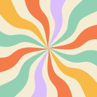 1970 abstract groovy trippy pattern. Wavy swirl seventies style. Hippie aesthetic fluid square distorted background. Psychedelic curvy beams diverging from the center. Optic illusion. vector