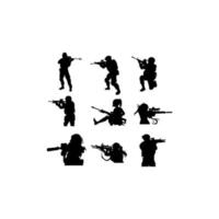 human shooting with sniper set silhouette design vector