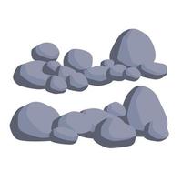 Set of stones. Pile of cobblestones. Gray geological minerals. Heavy wall construction material. Large blocks vector