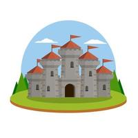 Castle with towers and walls. Defense construction. Medieval European architecture. Home of knight and king. Protection and security. Flat Icon for app and game vector