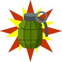 Vector Green bomb. Grenade icon. Weapons and bombshell. Soldier equipment and ammunition. Element of modern warfare. Cartoon flat illustration.