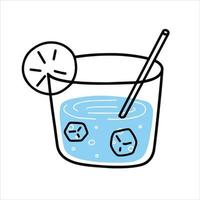 Glass of water. Blue liquid cup. Refreshing drink. Doodle outline cartoon. Trendy modern illustration vector