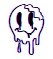 Acid smile face. Melted rave and techno symbol of 90s. Trendy Psychedelic print vector