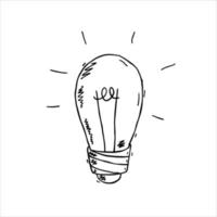 Light Bulb. Sketch drawn electric device. Black and white illustration. Cartoon doodle lighting concept and idea. Solution and creative vector