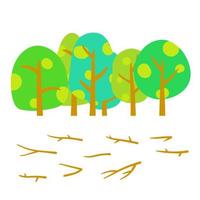 Summer forest. Green woodland. The Park and plants. Landscape for the background. Flat cartoon illustration vector