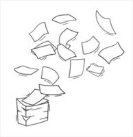 Flying Paper. Blank sheet. Thrown object. White trash. Cartoon flat illustration. Stack and pile of documents. Office element. vector