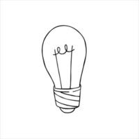 Light Bulb. Sketch drawn electric device. Black and white illustration. Cartoon doodle lighting concept and idea. Solution and creative vector