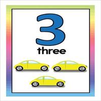 Coloring page - Numbers. Education and fun for children's. Baby first numbers - colorize and count. Printable worksheet - 03 three with car vector