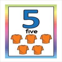 Coloring page - Numbers. Education and fun for children's. Baby first numbers - colorize and count. Printable worksheet - 5 five with t-shirt vector