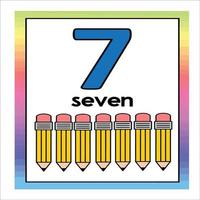 Coloring page - Numbers. Education and fun for children's. Baby first numbers - colorize and count. Printable worksheet - 7 seven with pencil vector