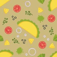 Cheese and olives mexican fastfood taco seamless pattern. vector