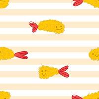 Ebi furai prawn tempura funny characters seamless pattern. vector