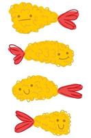 Ebi furai prawn tempura funny characters collection. vector