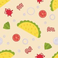 carnitas de cerdo comida rápida mexicana taco de patrones sin fisuras. vector