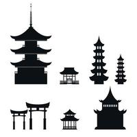 Asian architecture in silhouette on white isolated background. For poster designs, web sites, postcards. Vector