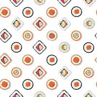 Seamless pattern with rolls on a white background. Asian Japanese food concept. Printed on paper, textiles. Vector