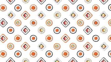 Horizontal seamless pattern with rolls on white background. Asian Japanese cuisine concept. Print on paper, textile. Vector