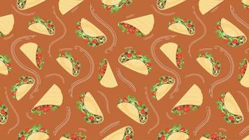 Horizontal seamless background and printable template with appetizing Latin American food. Quesadilla and tacos in a flat style. Vector