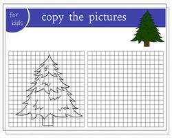 Copy the picture, Educational games for kids, Cartoon Christmas Tree. vector