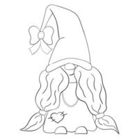 Cartoon Christmas gnome girl for coloring book. Linear design for children's coloring books. vector