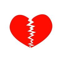 icono rojo del corazón roto. símbolo de angustia, divorcio, despedida, infarto vector