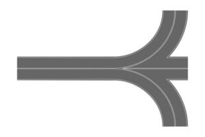 Asphalt road junction top view. Highway part with marking isolated on white background. Roadway element for city map vector
