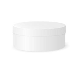 maqueta de caja redonda blanca. envase de plástico, estaño o cartón para el diseño del producto. recipiente para regalo, sombrero, galletas, cosméticos vector