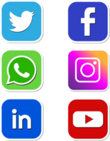 um conjunto de ícones de mídia social facebook, twitter, instagram, whatsapp, youtube e linkedin png