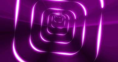 tunnel de carrés de néons brillants violets. fond abstrait. économiseur d'écran, vidéo en haute qualité 4k video