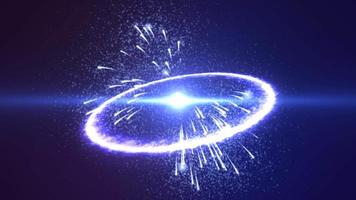 gran explosión de galaxia azul, estrella o planeta con chispas de onda explosiva de fuego y emisión de anillo de energía de plasma con efecto de brillo. fondo abstracto. salvapantallas, video en alta calidad 4k