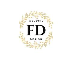 colección de logotipos de monograma de boda con letras iniciales fd, plantillas florales y minimalistas modernas dibujadas a mano para tarjetas de invitación, guardar la fecha, identidad elegante para restaurante, boutique, café en vector