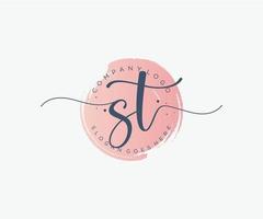 Initial ST feminine logo. Usable for Nature, Salon, Spa, Cosmetic and Beauty Logos. Flat Vector Logo Design Template Element.