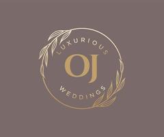 plantilla de logotipos de monograma de boda con letras iniciales de oj, plantillas florales y minimalistas modernas dibujadas a mano para tarjetas de invitación, guardar la fecha, identidad elegante. vector