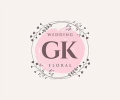 plantilla de logotipos de monograma de boda con letras iniciales gk, plantillas florales y minimalistas modernas dibujadas a mano para tarjetas de invitación, guardar la fecha, identidad elegante. vector