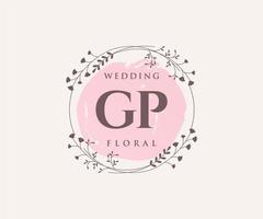 GP Initials letter Wedding monogram logos template, hand drawn modern minimalistic and floral templates for Invitation cards, Save the Date, elegant identity. vector