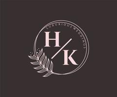 plantilla de logotipos de monograma de boda con letras iniciales hk, plantillas florales y minimalistas modernas dibujadas a mano para tarjetas de invitación, guardar la fecha, identidad elegante. vector