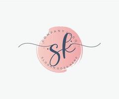 Initial SK feminine logo. Usable for Nature, Salon, Spa, Cosmetic and Beauty Logos. Flat Vector Logo Design Template Element.