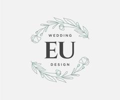 colección de logotipos de monograma de boda con letras iniciales de la UE, plantillas florales y minimalistas modernas dibujadas a mano para tarjetas de invitación, guardar la fecha, identidad elegante para restaurante, boutique, café en vector