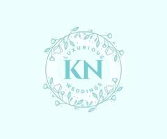 plantilla de logotipos de monograma de boda con letras iniciales kn, plantillas florales y minimalistas modernas dibujadas a mano para tarjetas de invitación, guardar la fecha, identidad elegante. vector