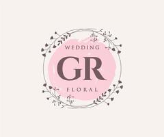 GR Initials letter Wedding monogram logos template, hand drawn modern minimalistic and floral templates for Invitation cards, Save the Date, elegant identity. vector