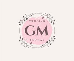 plantilla de logotipos de monograma de boda con letras iniciales gm, plantillas florales y minimalistas modernas dibujadas a mano para tarjetas de invitación, guardar la fecha, identidad elegante. vector