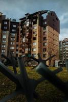 Aftermath of the war. consequences hits bombs in residential buildings photo