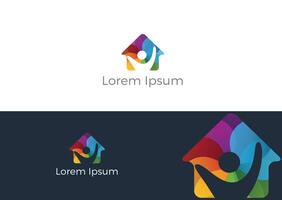 Charity and care home logo design. People in home vector icon.