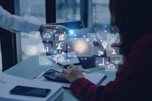 Digital transformation technology strategy, digitization and digitalization of business processes and data, optimize and automate operations, customer service management, internet and cloud computing photo