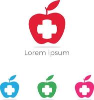 diseño de logotipo médico y farmacéutico con cruz en manzana. vector de manzana saludable, manzana médica más el logotipo de la empresa