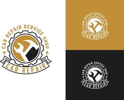 Automobile, car repairing service logo design, wrench in gear icon, mechanic tools vector illustration.