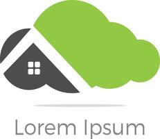 logotipo de vector de casa en la nube, ilustración de estudio creativo, icono de bienes raíces.